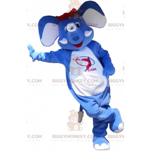 Disfraz de mascota Elefante azul con pelo rojo BIGGYMONKEY™ -
