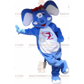 Blauwe olifant met rood haar BIGGYMONKEY™ mascottekostuum -