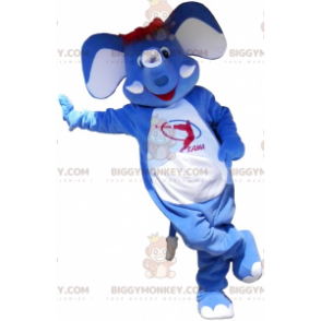 Disfraz de mascota Elefante azul con pelo rojo BIGGYMONKEY™ -