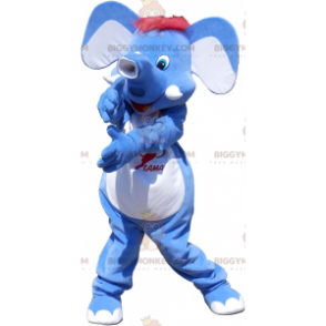 Blå elefant med rødt hår BIGGYMONKEY™ maskotkostume -