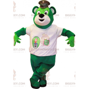 Grøn Teddy BIGGYMONKEY™ maskotkostume med hvid t-shirt -