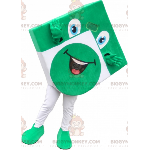 Διασκεδαστική πράσινη και λευκή τετράγωνη στολή μασκότ