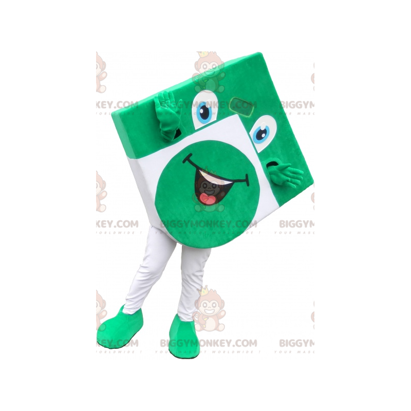 Fun looking green and white square BIGGYMONKEY™ mascot costume