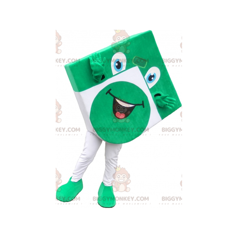 Traje de mascote BIGGYMONKEY™ quadrado verde e branco com