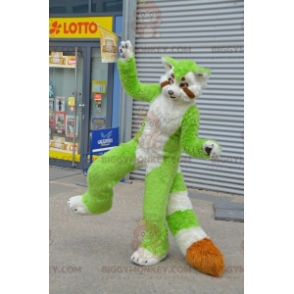 BIGGYMONKEY™ Green White Orange Raccoon Cat Mascot Costume –