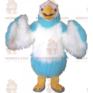 Fantasia de mascote de pássaro gigante branco azul-celeste e
