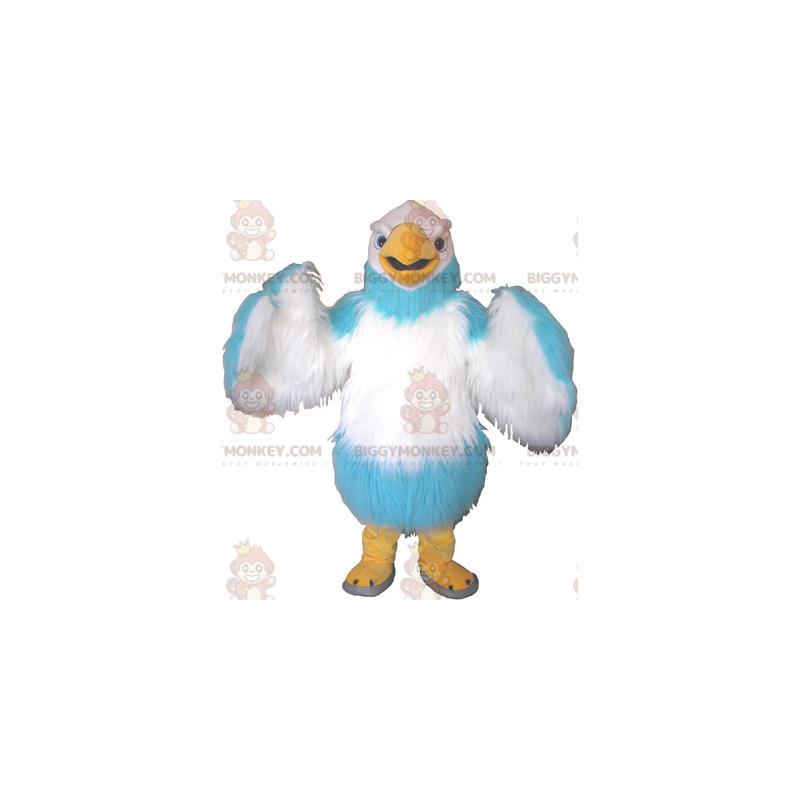 Costume de mascotte BIGGYMONKEY™ d'oiseau géant blanc bleu ciel