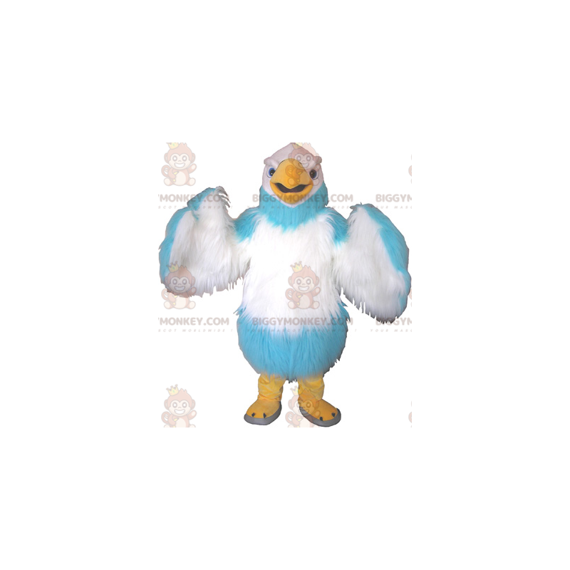 Fantasia de mascote de pássaro gigante branco azul-celeste e