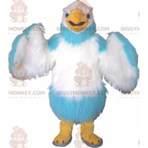 Fantasia de mascote de pássaro gigante branco azul-celeste e