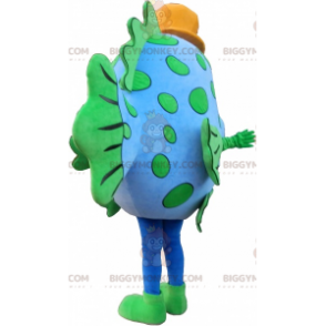 Blue Fish BIGGYMONKEY™ Mascot Costume with Yellow Hat –