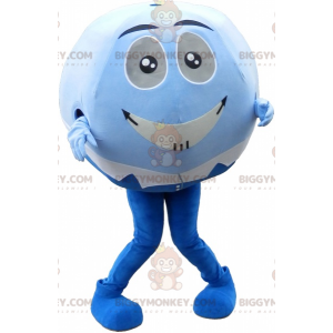 Costume de mascotte BIGGYMONKEY™ de balle bleue et blanche.