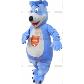 Blau-weißes Teddy BIGGYMONKEY™ Maskottchen-Kostüm -