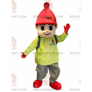 Little boy BIGGYMONKEY™ mascot costume dressed in ski gear -