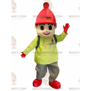 Little boy BIGGYMONKEY™ mascot costume dressed in ski gear –