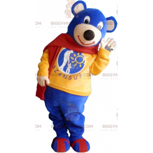 BIGGYMONKEY™ Mascot Costume of Little Blue Bear Wearing Red