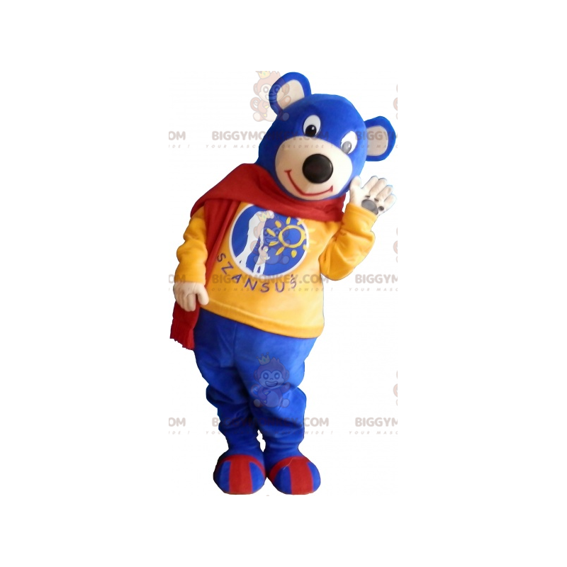 BIGGYMONKEY™ Mascot Costume of Little Blue Bear Wearing Red