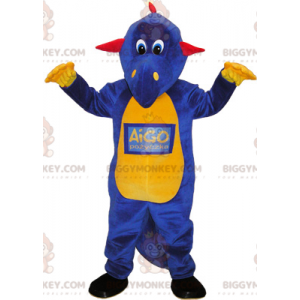 Costume de mascotte BIGGYMONKEY™ de dinosaure violet jaune et