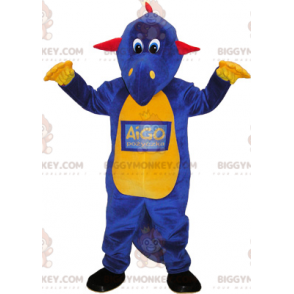 Paars gele en rode dinosaurus BIGGYMONKEY™ mascottekostuum -