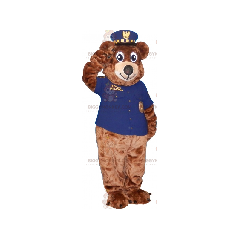 BIGGYMONKEY™ Braunbär-Maskottchen-Kostüm im Sheriff-Outfit -