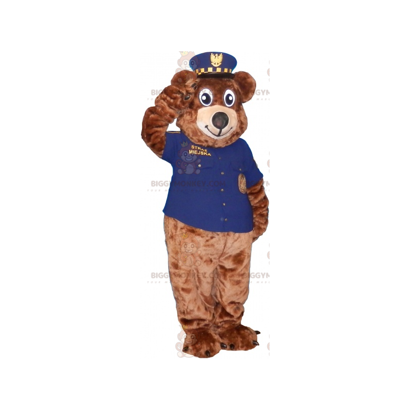 BIGGYMONKEY™ Brun bjørnemaskotkostume i sheriffoutfit -