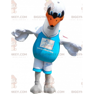 Costume de mascotte BIGGYMONKEY™ de mouette blanche. Costume