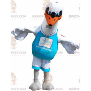 Costume de mascotte BIGGYMONKEY™ de mouette blanche. Costume