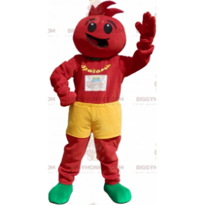 BIGGYMONKEY™ maskotdräkt Helt röd snögubbe med gula shorts -