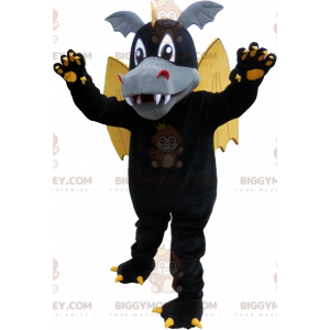 BIGGYMONKEY™ Costume da mascotte Drago alato nero con orecchie