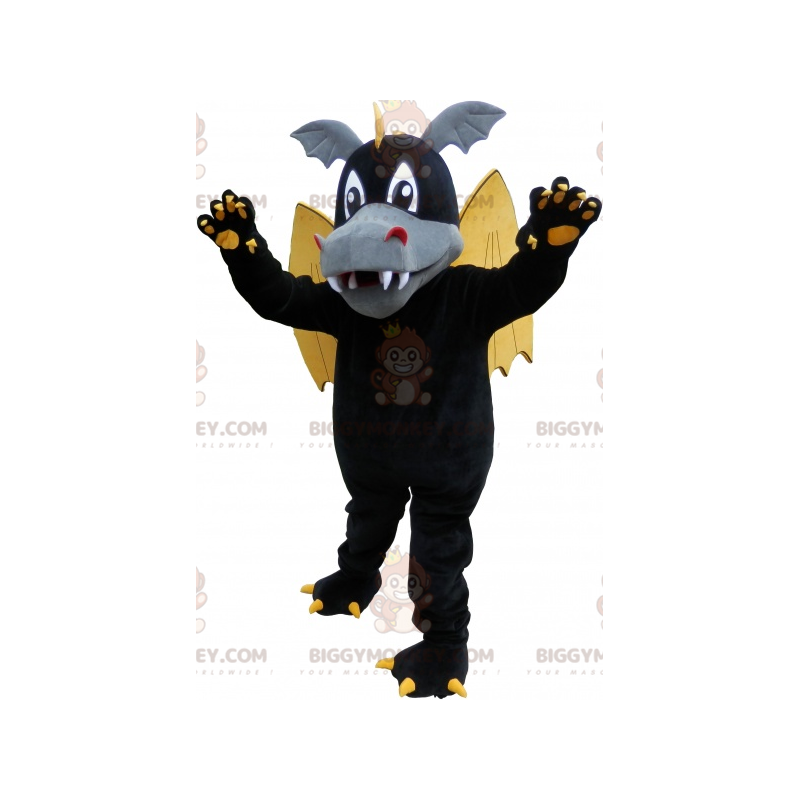 BIGGYMONKEY™ Costume da mascotte Drago alato nero con orecchie