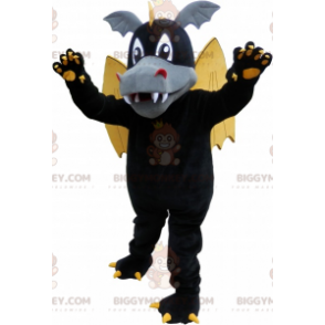 BIGGYMONKEY™ Costume da mascotte Drago alato nero con orecchie