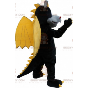 BIGGYMONKEY™ Maskotdräkt Black Winged Dragon med öron och klor