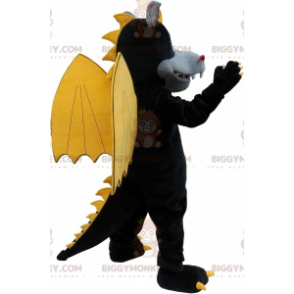 Traje de mascote BIGGYMONKEY™ Dragão Alado Negro com Orelhas e