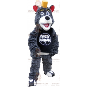 Disfraz de mascota BIGGYMONKEY™ de oso gris y blanco con cresta
