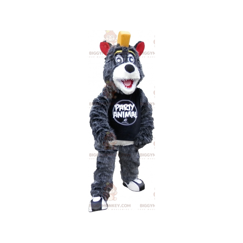 BIGGYMONKEY™ Costume da mascotte di Orso grigio e bianco con