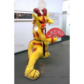 Kostým maskota BIGGYMONKEY™ červeného a žlutého čínského draka