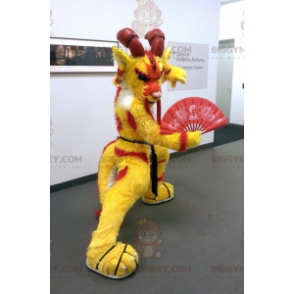 Red and Yellow Chinese Dragon Buff Goat BIGGYMONKEY™ Mascot