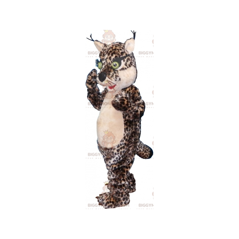 Traje de mascote de leopardo de gato BIGGYMONKEY™ com olhos de