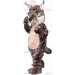 Traje de mascote de leopardo de gato BIGGYMONKEY™ com olhos de