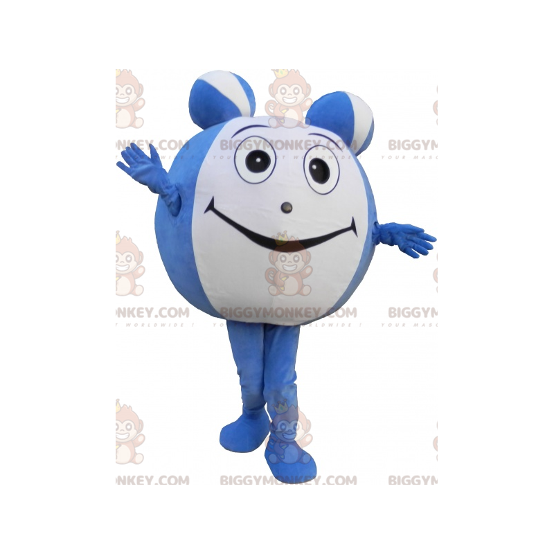 Fato de mascote gigante BIGGYMONKEY™ com bola azul e branca.