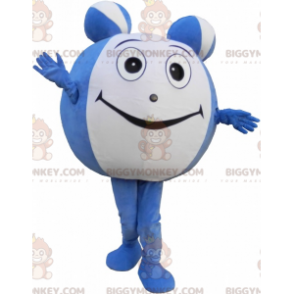 Fato de mascote gigante BIGGYMONKEY™ com bola azul e branca.