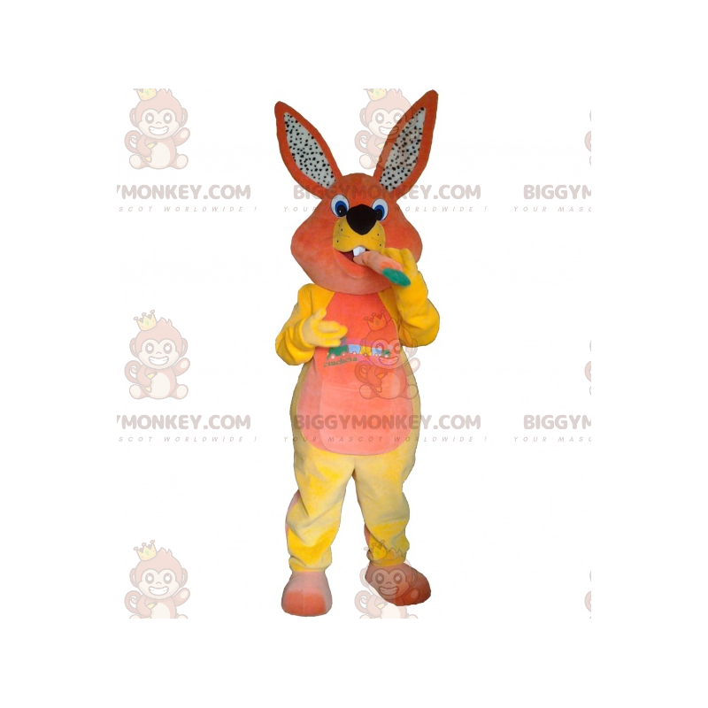 Kostým BIGGYMONKEY™ králík Plyšový maskot s mrkví –