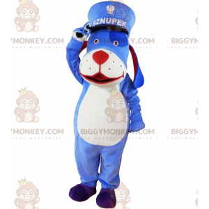 Costume de mascotte BIGGYMONKEY™ de chien bleu et blanc avec un