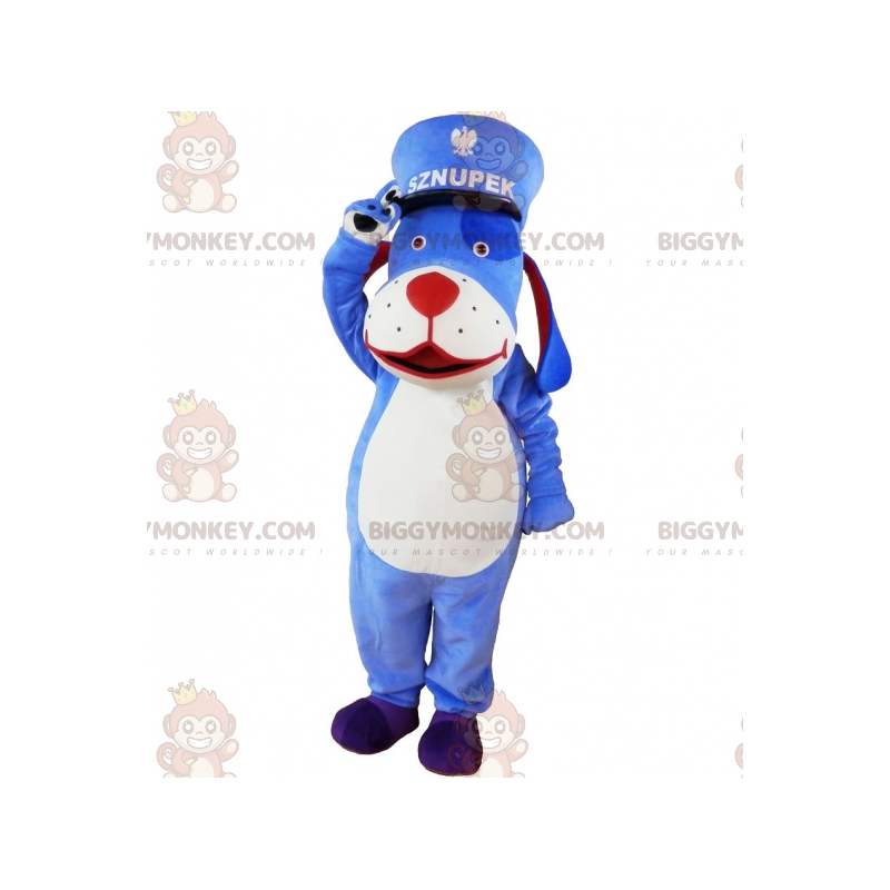 BIGGYMONKEY™ mascottekostuum van blauwe en witte hond met een