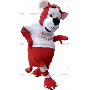 Disfraz de mascota Tiger BIGGYMONKEY™ con traje de fútbol rojo