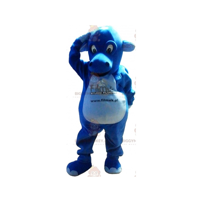 Impresionante disfraz de mascota de dragón azul gigante