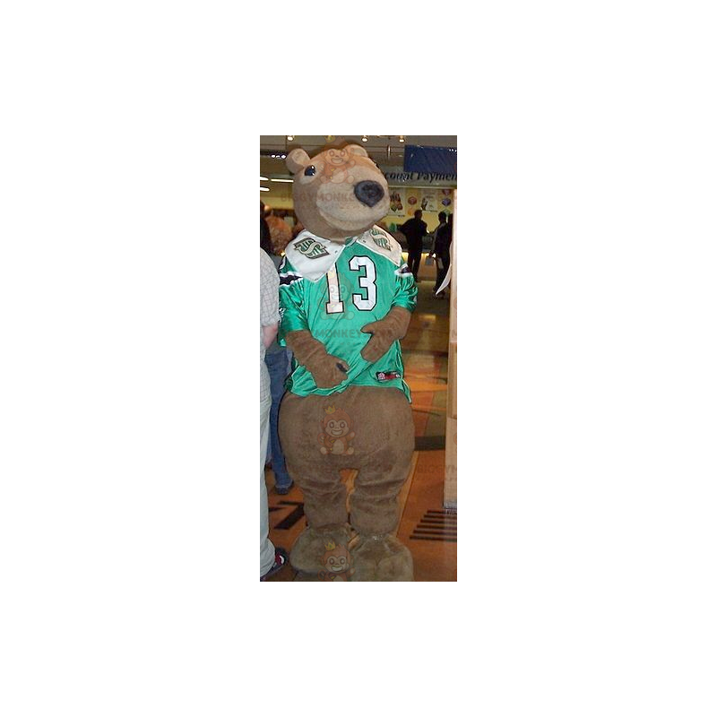 Kostým maskota medvěda hnědého BIGGYMONKEY™ se zelenobílým