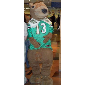 Brown Bear BIGGYMONKEY™ Mascot Costume with Green and White