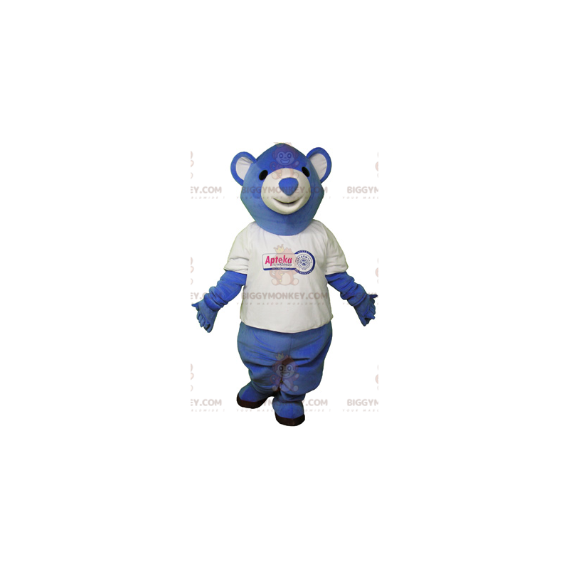 Blue teddy BIGGYMONKEY™ mascot costume with t-shirt –