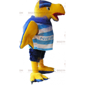 Costume de mascotte BIGGYMONKEY™ de vautour jaune et bleu en