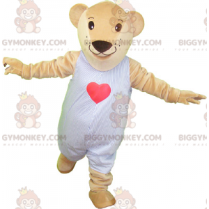 BIGGYMONKEY™ mascottekostuum beige pluche teddy in pyjama -